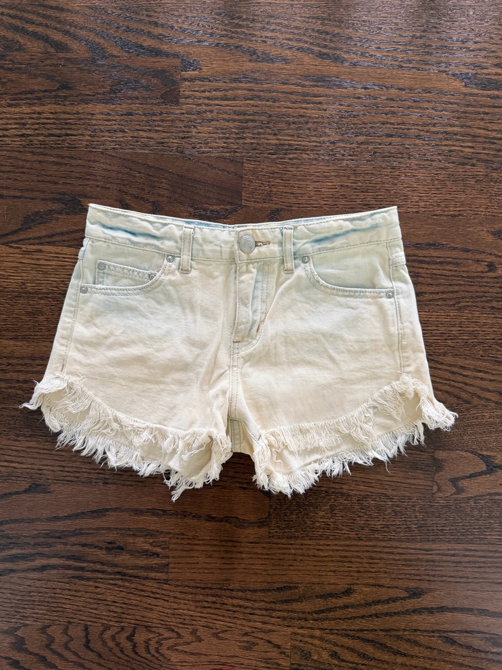 Free People Light Wash Frayed Hem Denim Cutoff Shorts
